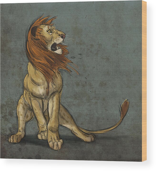 Lion Wood Print featuring the digital art Threatened by Aaron Blaise