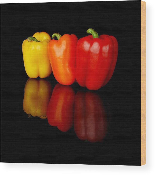 Bell Wood Print featuring the photograph Three Bell Peppers by Jim Hughes