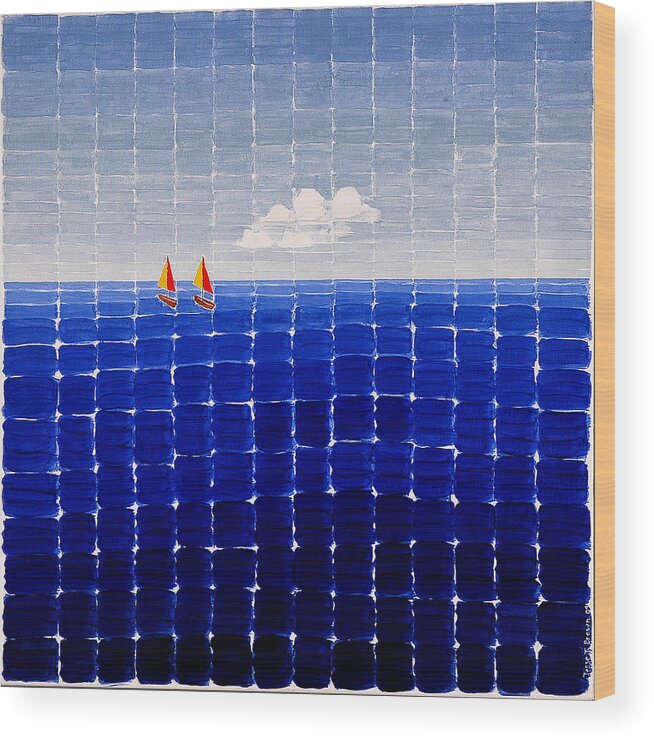 3d Wood Print featuring the painting Three Sail Boats #2 by Jesse Jackson Brown