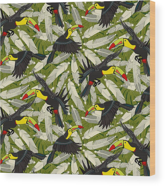 Toucan Wood Print featuring the painting Toucan Jungle by MGL Meiklejohn Graphics Licensing