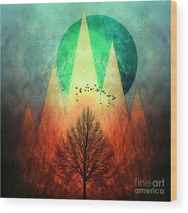Trees Wood Print featuring the painting TREES under MAGIC MOUNTAINS I I by PIA Schneider
