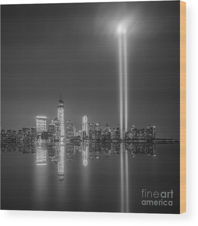 Nyc Wood Print featuring the photograph Tribute in Light Reflection by Michael Ver Sprill