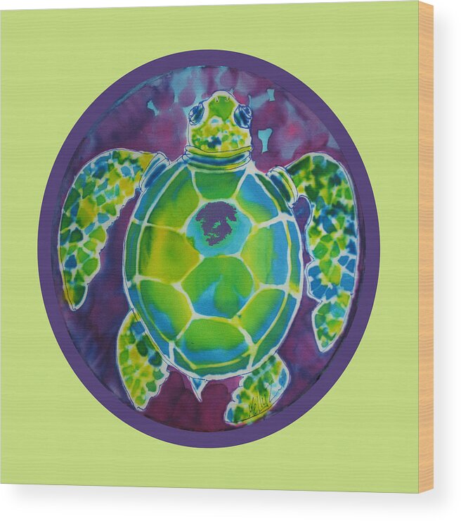 Tutle Wood Print featuring the painting Turtle Bubble on Sherbert Ocean by Kelly Smith