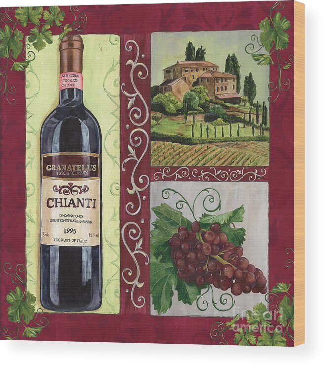 Wine Wood Print featuring the painting Tuscan Collage 1 by Debbie DeWitt