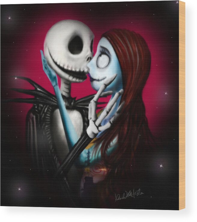 Jack Skeletron Wood Print featuring the digital art Two in one heart by Alessandro Della Pietra