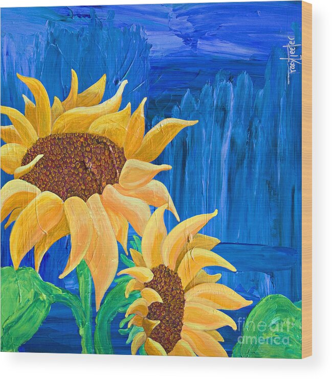 Sunflower Wood Print featuring the painting Two in the Sun by Tracy L Teeter