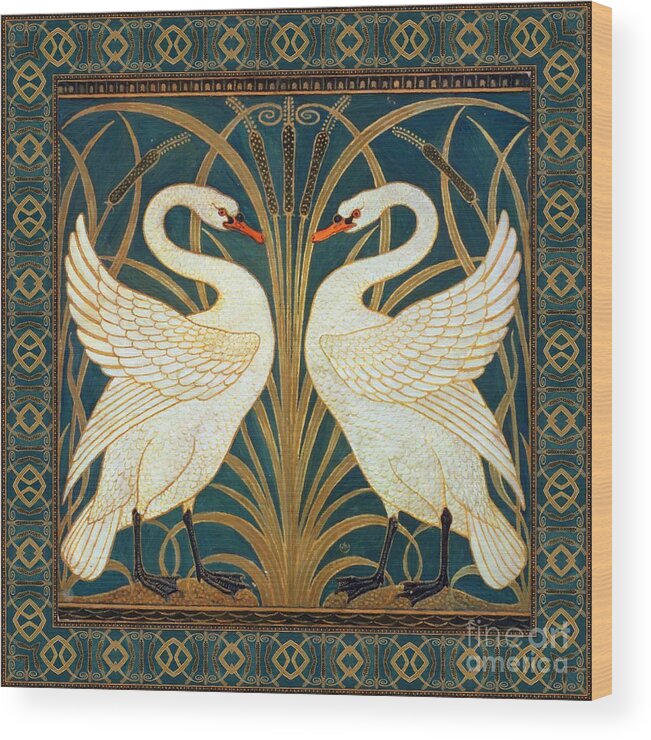 Walter Crane Wood Print featuring the painting Two Swans by Walter Crane