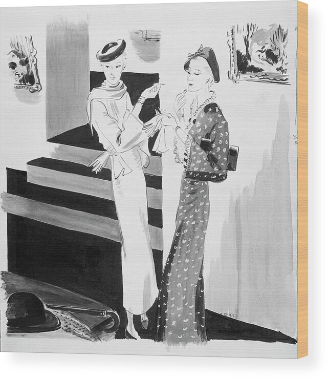 Art Wood Print featuring the digital art Two Women Applying Their Makeup by Jean Pages