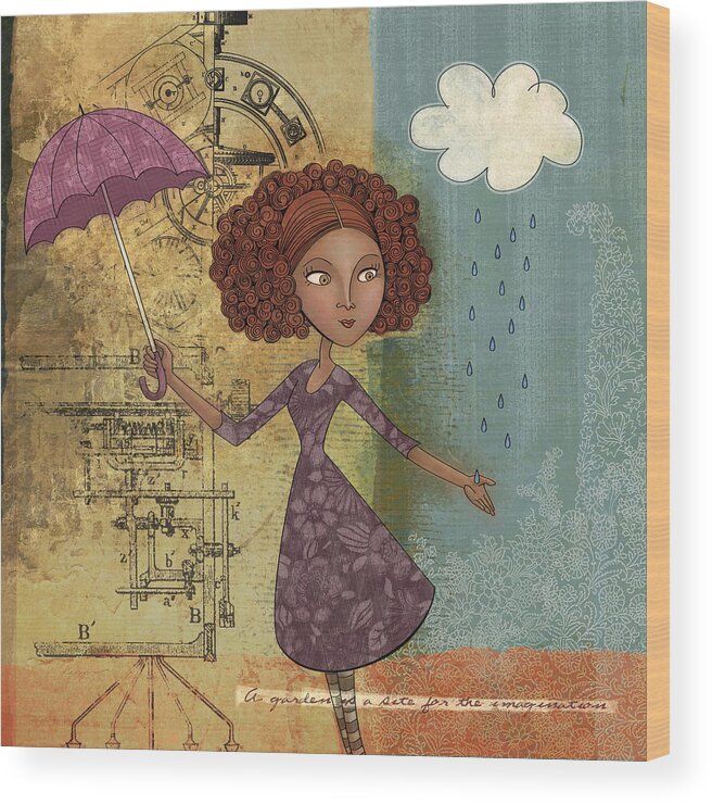 Girl Wood Print featuring the digital art Umbrella Girl by Karyn Lewis Bonfiglio