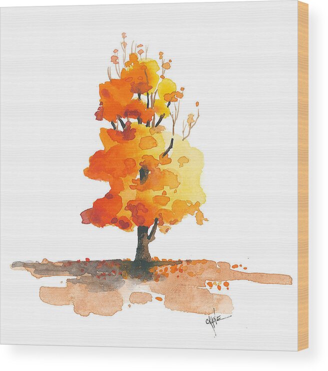 Autumn Tree Wood Print featuring the painting Unveiling by Christine Camp