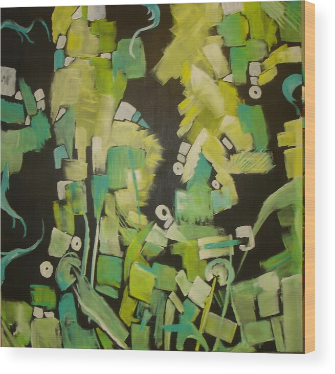 Abstract Wood Print featuring the painting Urban Sprawl by Bettye Harwell