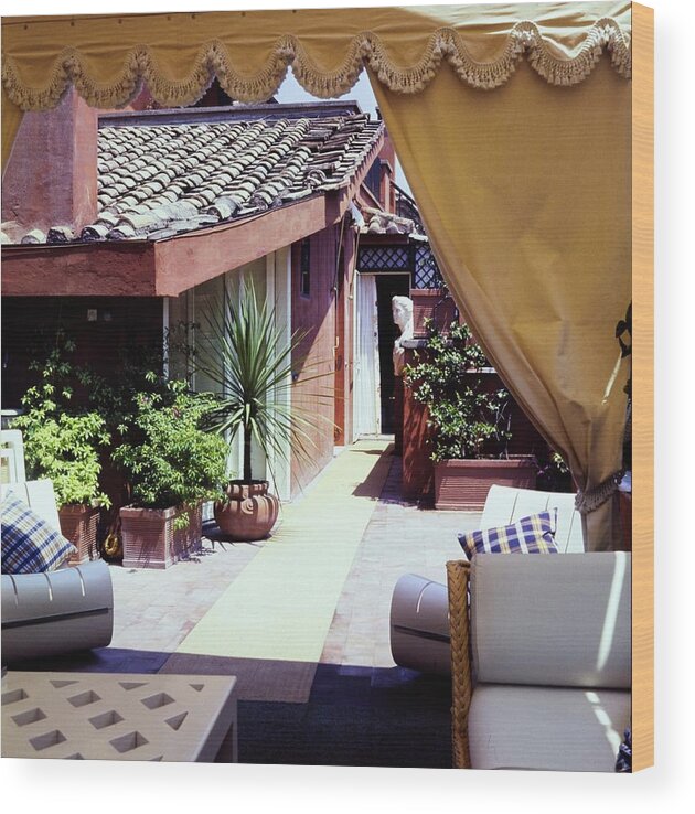 1970s Style Wood Print featuring the photograph Valentino's Patio by Horst P. Horst