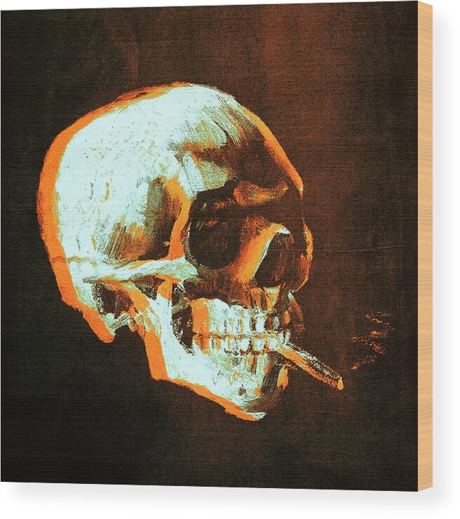 Van Gogh Skull With Burning Cigarette Remixed 4 Wood Print By Filippo B