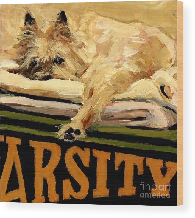 Cairn Terrier Wood Print featuring the painting Varsity Blanket by Molly Poole