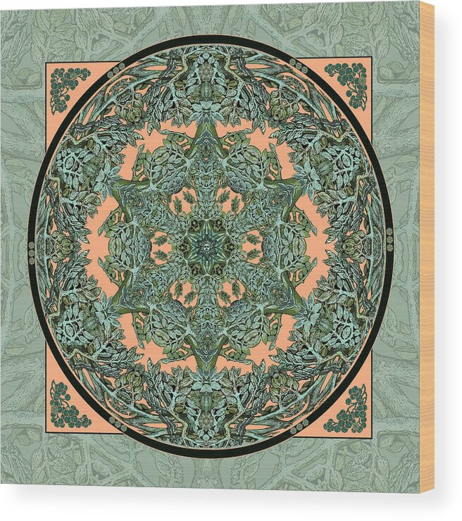 Mandala Wood Print featuring the digital art Verdigris Leaf and Branch by Deborah Smith