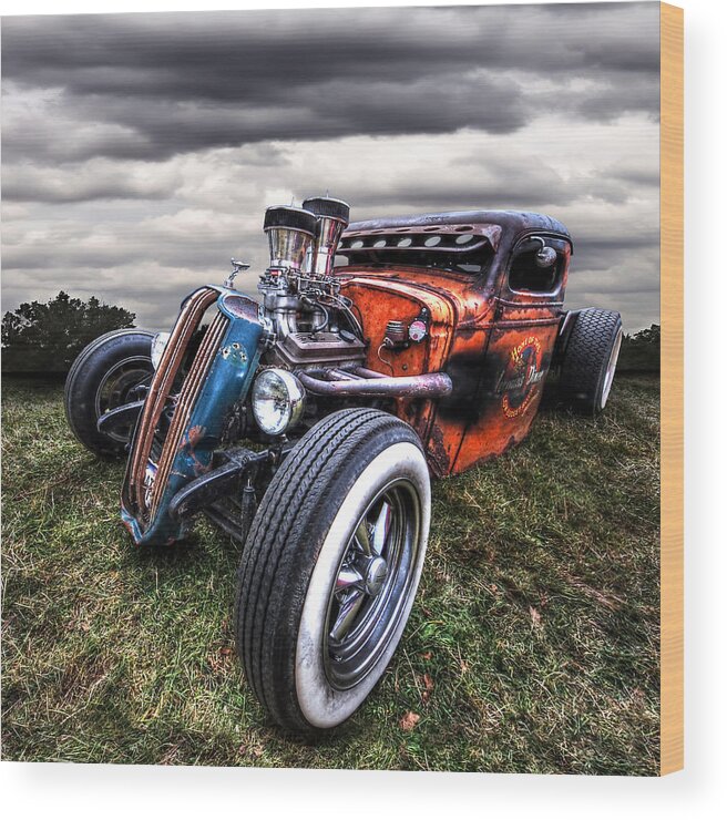 Rat Rod Wood Print featuring the photograph Vermin's Diner Rat Rod Front by Gill Billington