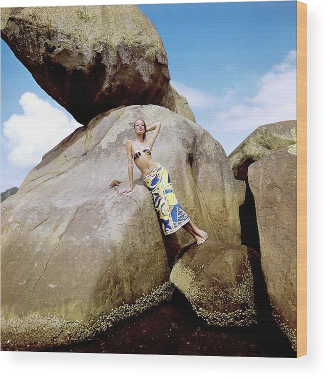 Fashion Wood Print featuring the photograph Veruschka Wearing A Emilio Pucci Ensemble by Henry Clarke
