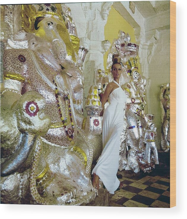Fashion Wood Print featuring the photograph Veruschka Wearing A Oleg Cassini Dress by Henry Clarke