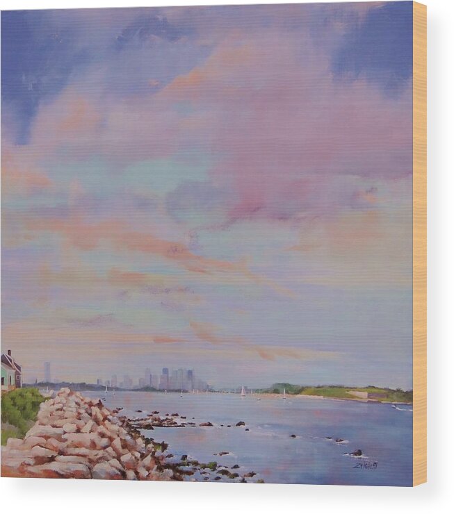 Skyline Wood Print featuring the painting View from Hull by Laura Lee Zanghetti