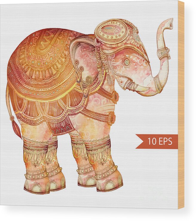 Symbol Wood Print featuring the digital art Vintage Elephant Illustration Hand by Polina Lina