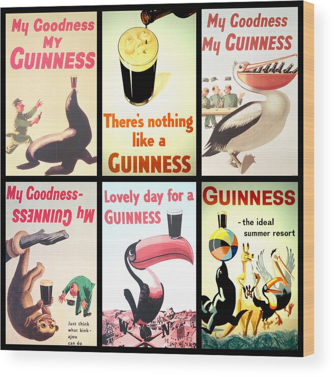 Guinness Collage Wood Print featuring the digital art Vintage Guinness by Georgia Fowler