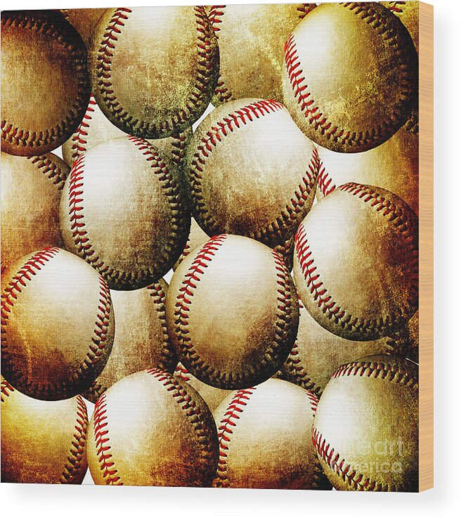 Baseball Wood Print featuring the photograph Vintage Look Baseballs by Andee Design