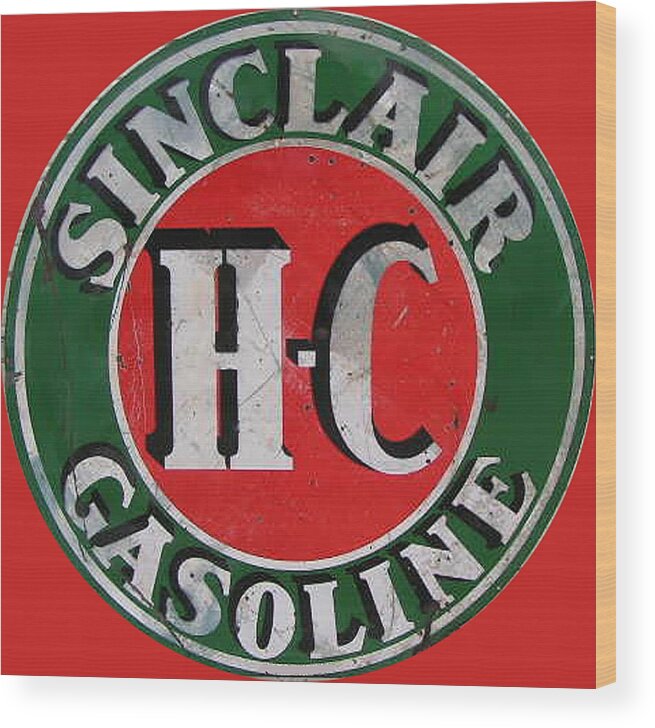 Vintage Sinclair Gasoline Metal Sign Wood Print featuring the digital art Vintage Sinclair Gasoline Metal Sign by Marvin Blaine