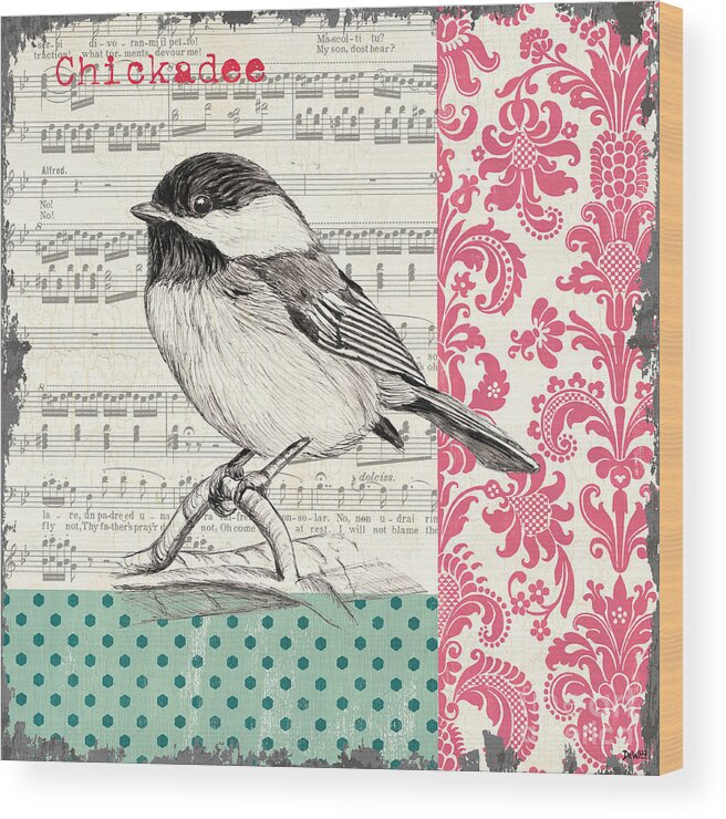 Bird Wood Print featuring the painting Vintage Songbird 3 by Debbie DeWitt