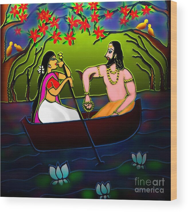 Maha Bharatha Stories Digital Painting Wood Print featuring the digital art Voyage by Latha Gokuldas Panicker