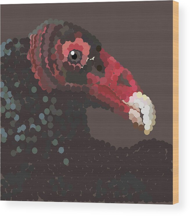 Vulture Wood Print featuring the digital art Vulture Pixel Pointillized by R Allen Swezey