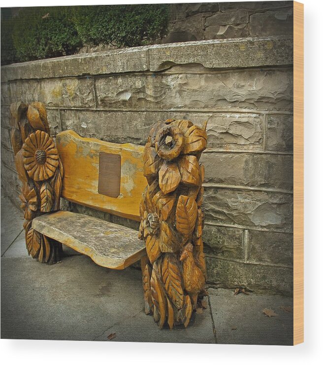 Carved Wooden Bench Wood Print featuring the photograph Waiting For Tourist Season by Lena Wilhite