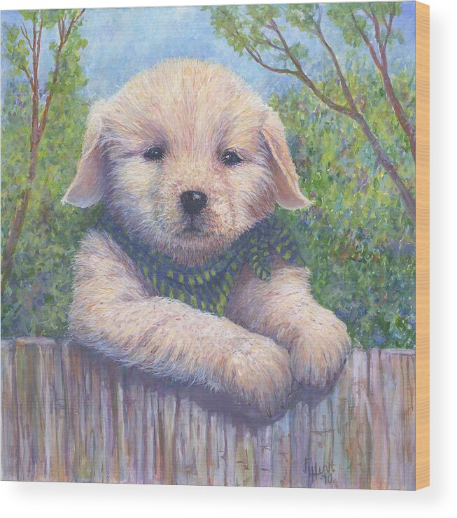 Dog Wood Print featuring the painting Wanna Play? by June Hunt