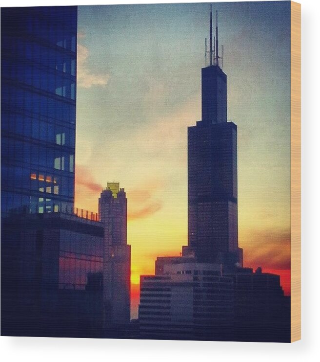 Sears Tower Wood Print featuring the photograph Water Color Sunset by Jill Tuinier