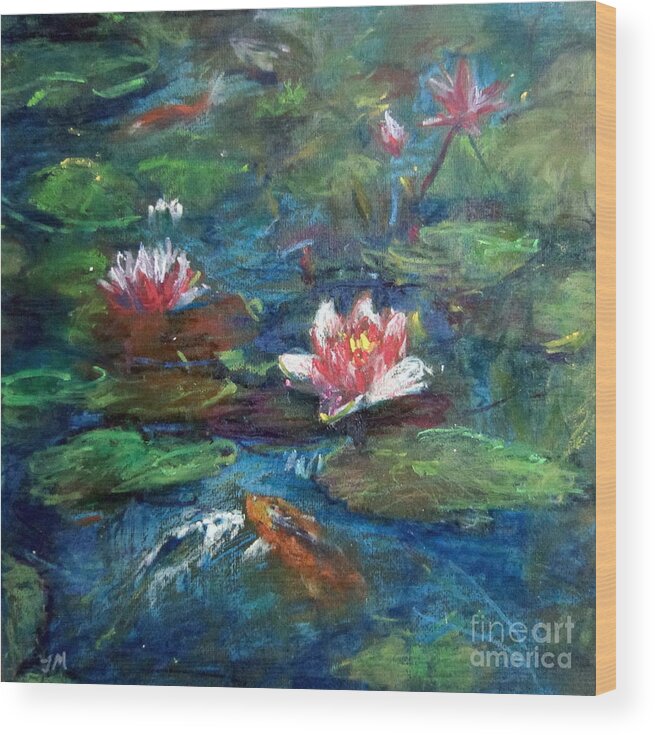 Waterlily In Water Wood Print featuring the painting Waterlily In Water by Jieming Wang