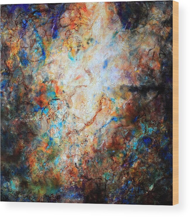 Encaustic Abstract Wood Print featuring the painting We Build Our Own Cages 2 Unrequited by Mary C Farrenkopf