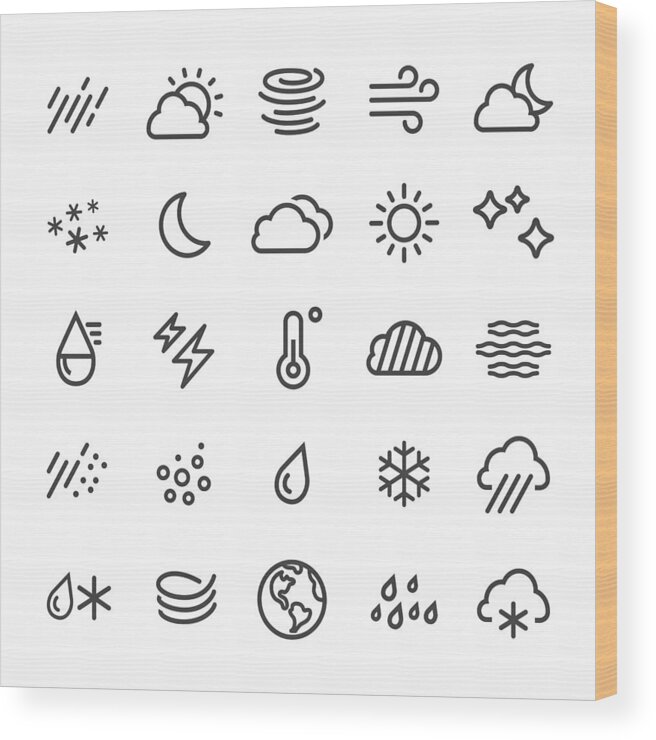 Wind Wood Print featuring the drawing Weather Icons - Smart Line Series by -victor-