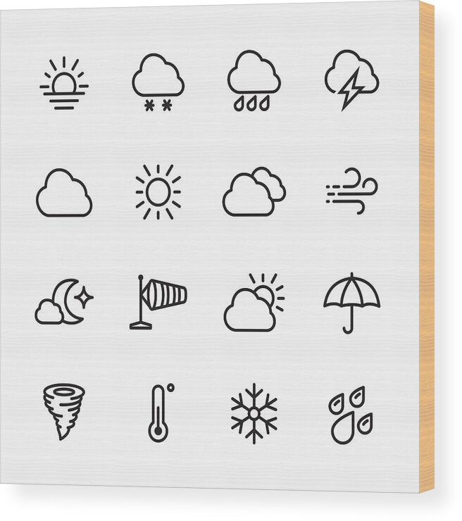 Wind Wood Print featuring the drawing Weather - outline icon set by Lushik