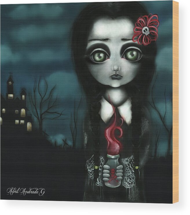 Wednesday Addams Wood Print featuring the painting Wednesday by Abril Andrade