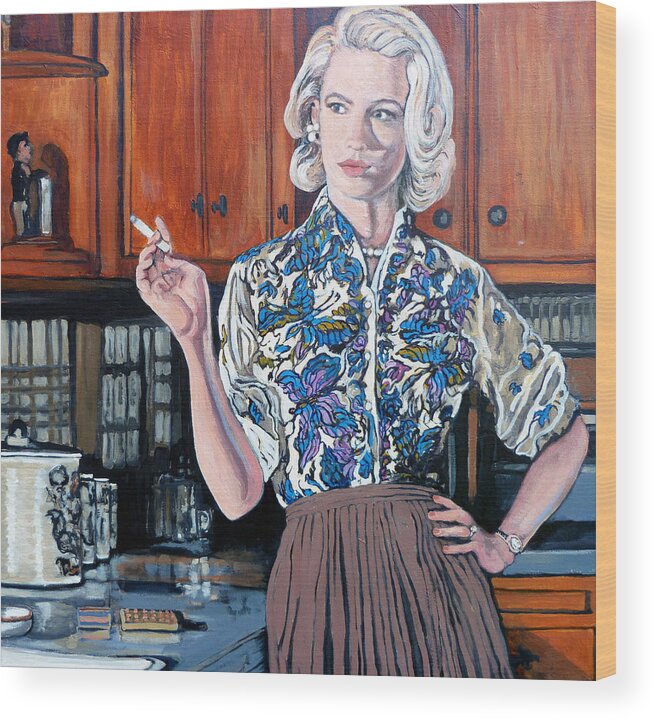 Betty Draper Wood Print featuring the painting What's For Dinner? by Tom Roderick