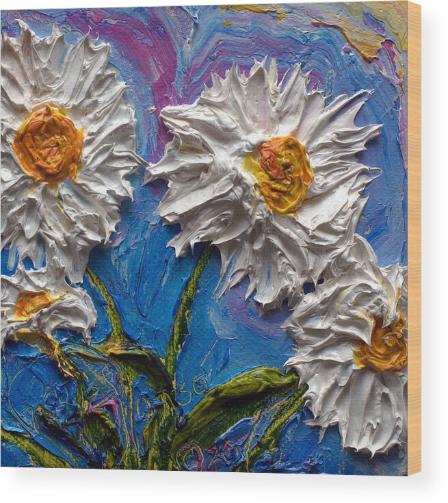White Wood Print featuring the painting White Daisies by Paris Wyatt Llanso