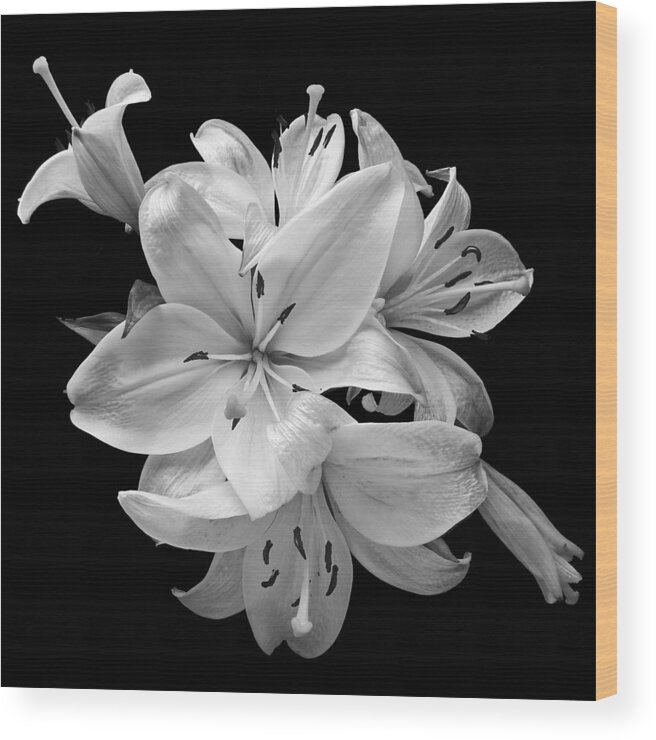 Flowers Wood Print featuring the photograph White Lilies Bunch Still Life Flowers Art Print by Lily Malor