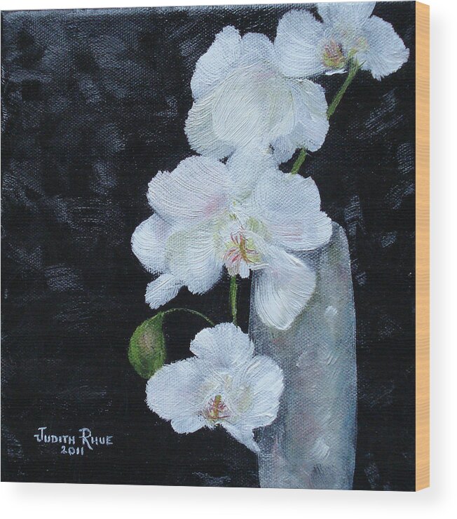 Still Life Wood Print featuring the painting White Orchid by Judith Rhue
