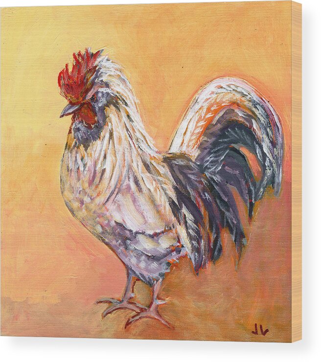 Chicken Wood Print featuring the painting White Rooster by Jennifer Lommers