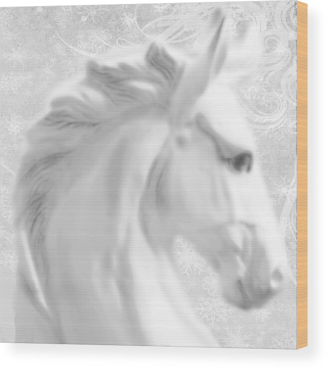 Statue Wood Print featuring the painting White Winter Horse 1 by Tony Rubino