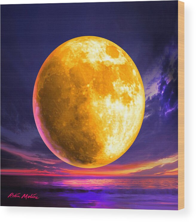 Full Moon Wood Print featuring the digital art Whole of the Moon by Robin Moline