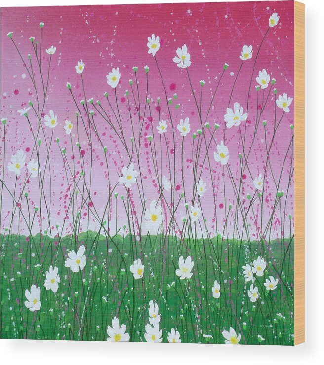Abstract Wood Print featuring the painting Wild Daisy Field by Herb Dickinson