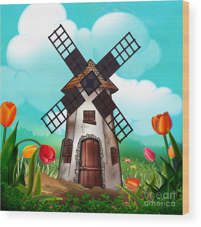 Windmill Wood Print featuring the digital art Windmill Path by Peter Awax