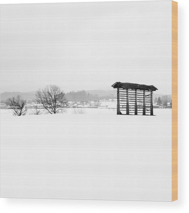 Brnik Wood Print featuring the photograph Winter landscape in black and white by Ian Middleton