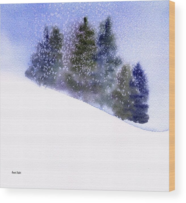 Watercolor Wood Print featuring the painting Winter Snowfall by Anne Duke