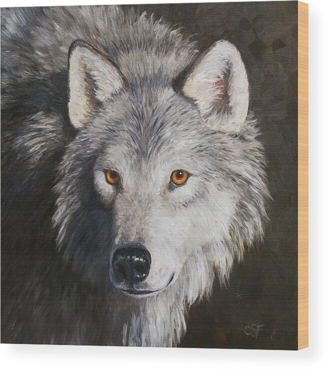 Wolves Wood Print featuring the painting Wolf Portrait by Crista Forest